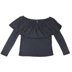 Lord & Taylor Design Lab Women Size Small Black Off-Shoulder Ruffled Collar Top